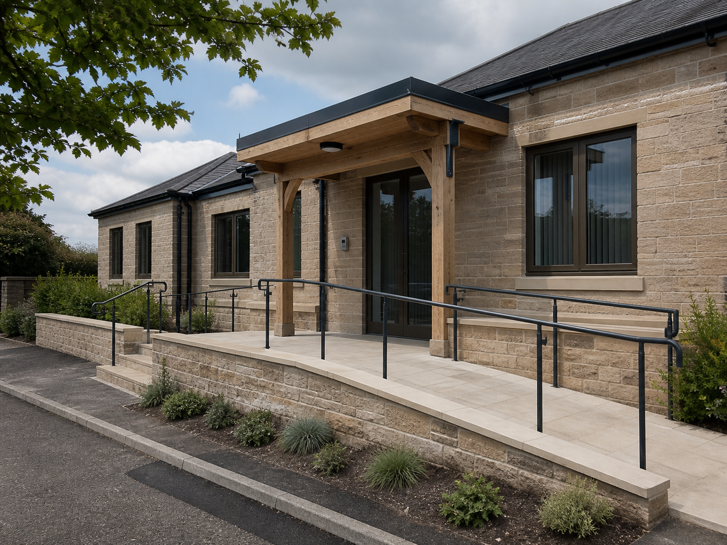 Accessible entrance to a contemporary community building in West Yorkshire